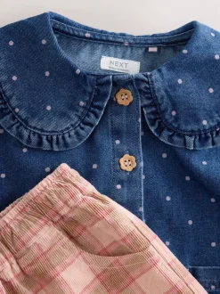 Tops*Next Normaal blauw - Set van denim overhemd en geruite broek (3mnd-7jr)