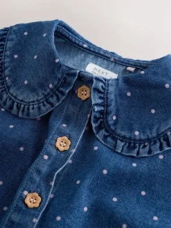 Tops*Next Normaal blauw - Set van denim overhemd en geruite broek (3mnd-7jr)
