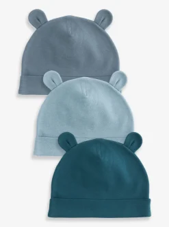 Mutsjes En Antikrabwantjes|Mutsen, Handschoenen En Sjaals|Next Normaal blauw - Verpakking van 3 baby mutsen van 100% katoen (0-18mnd)