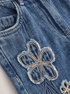 Jeans*Next Normaal blauw - Wijde jeans met Bloemenprint en versieringen (3-16jr)