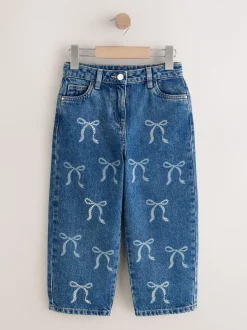Jeans|Next Normaal blauw - Wijde jeans met Bloemenprint en versieringen (3-16jr)