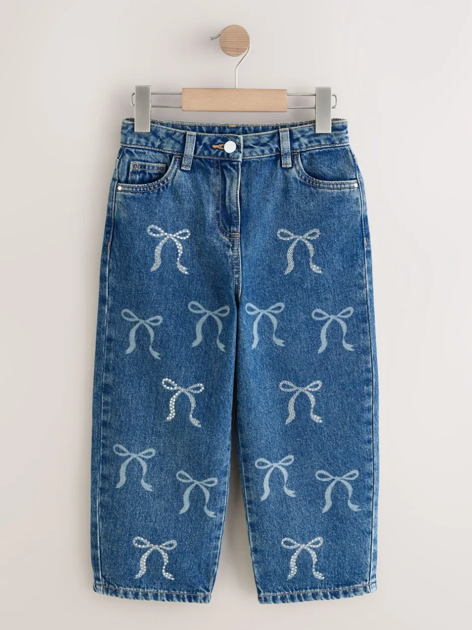 Jeans|Next Normaal blauw - Wijde jeans met Bloemenprint en versieringen (3-16jr)