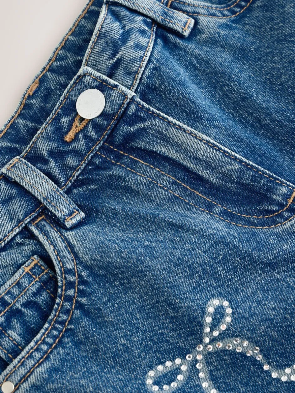 Jeans|Next Normaal blauw - Wijde jeans met Bloemenprint en versieringen (3-16jr)