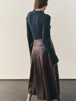 Rokken|Nothing Ordinary Faux Leather Wrap Midi Kilt Skirt