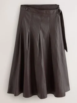 Rokken|Nothing Ordinary Faux Leather Wrap Midi Kilt Skirt