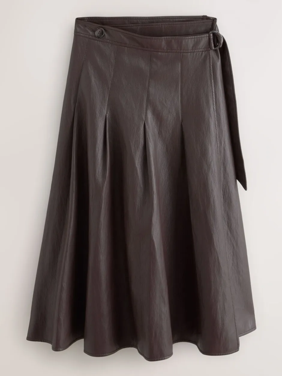 Rokken|Nothing Ordinary Faux Leather Wrap Midi Kilt Skirt