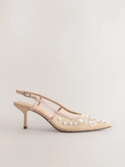 Schoenen Met Hakken*Next Nude Embellished - Forever Comfort® Spitse Mesh Slingback Hakken
