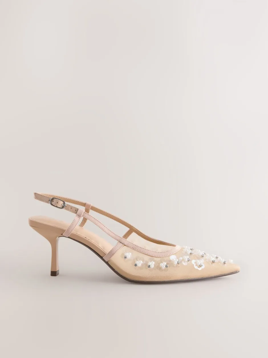 Schoenen Met Hakken*Next Nude Embellished - Forever Comfort® Spitse Mesh Slingback Hakken