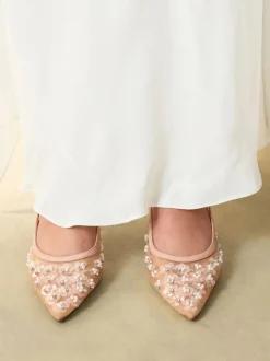 Schoenen Met Hakken*Next Nude Embellished - Forever Comfort® Spitse Mesh Slingback Hakken