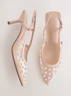 Schoenen Met Hakken*Next Nude Embellished - Forever Comfort® Spitse Mesh Slingback Hakken