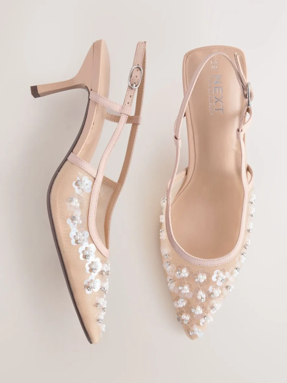 Schoenen Met Hakken*Next Nude Embellished - Forever Comfort® Spitse Mesh Slingback Hakken