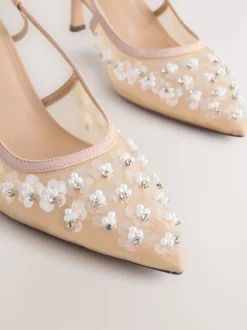 Schoenen Met Hakken*Next Nude Embellished - Forever Comfort® Spitse Mesh Slingback Hakken