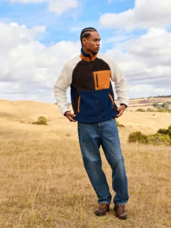 Jassen En Jacks|Sweaters En Hoody´S|Next - Colourblock Zip Through Funnel Fleece Ochre Orange/Ecru Neutral
