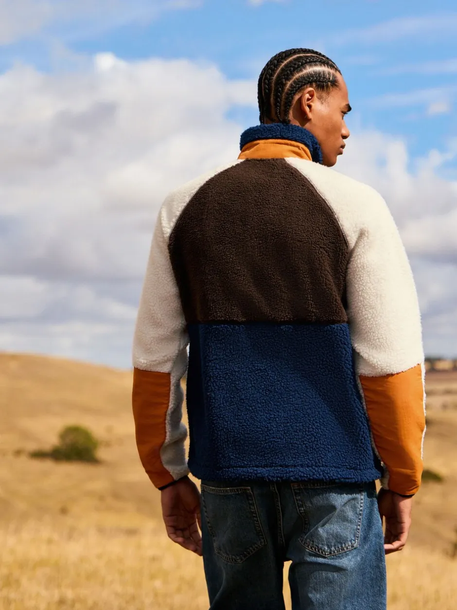 Jassen En Jacks|Sweaters En Hoody´S|Next - Colourblock Zip Through Funnel Fleece Ochre Orange/Ecru Neutral