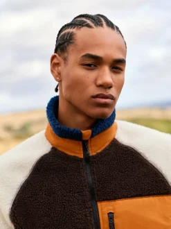 Jassen En Jacks|Sweaters En Hoody´S|Next - Colourblock Zip Through Funnel Fleece Ochre Orange/Ecru Neutral
