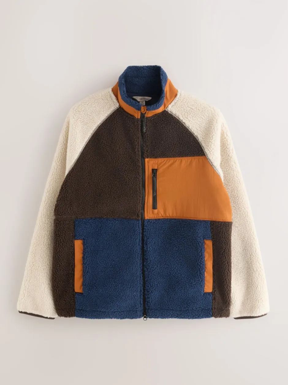 Jassen En Jacks|Sweaters En Hoody´S|Next - Colourblock Zip Through Funnel Fleece Ochre Orange/Ecru Neutral