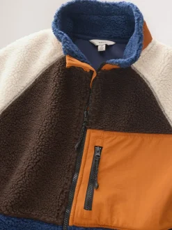 Jassen En Jacks|Sweaters En Hoody´S|Next - Colourblock Zip Through Funnel Fleece Ochre Orange/Ecru Neutral