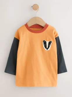 Tops|T-Shirts*Next - Set van 3 T-shirts met lange mouwen en applicatie (3mnd-7jr) Ochre Yellow Woodland