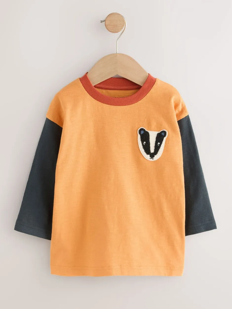 Tops|T-Shirts*Next - Set van 3 T-shirts met lange mouwen en applicatie (3mnd-7jr) Ochre Yellow Woodland