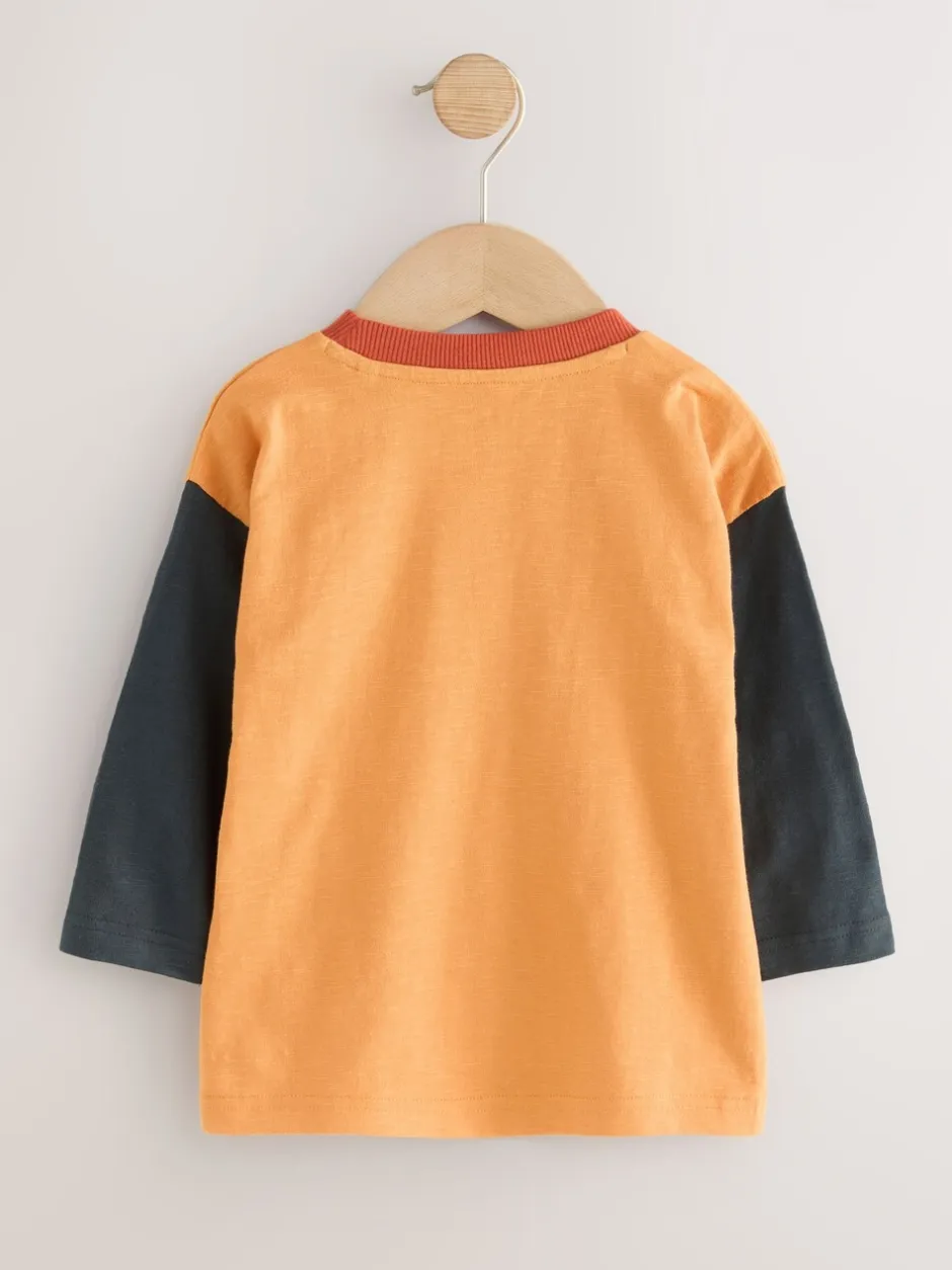 Tops|T-Shirts*Next - Set van 3 T-shirts met lange mouwen en applicatie (3mnd-7jr) Ochre Yellow Woodland