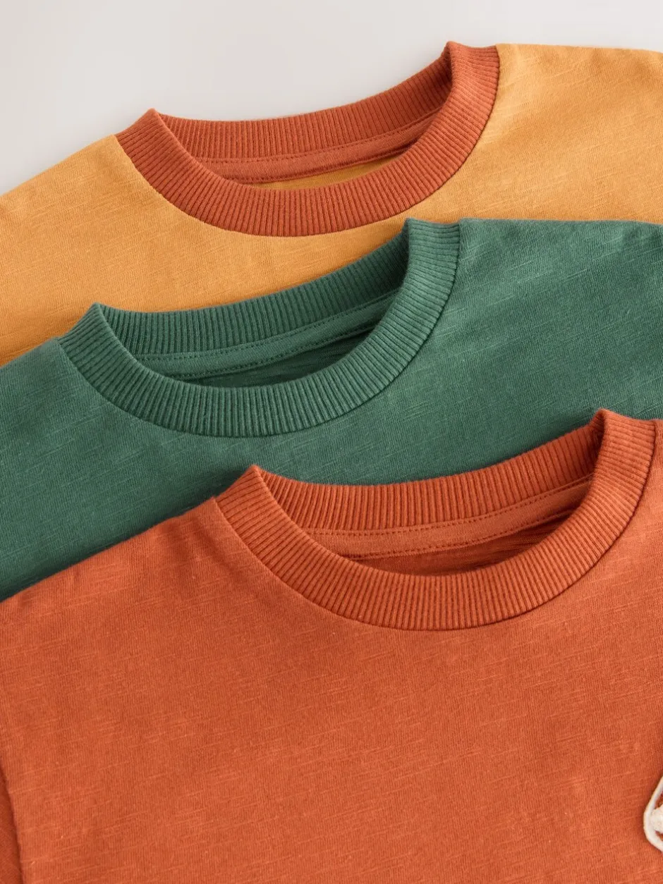 Tops|T-Shirts*Next - Set van 3 T-shirts met lange mouwen en applicatie (3mnd-7jr) Ochre Yellow Woodland