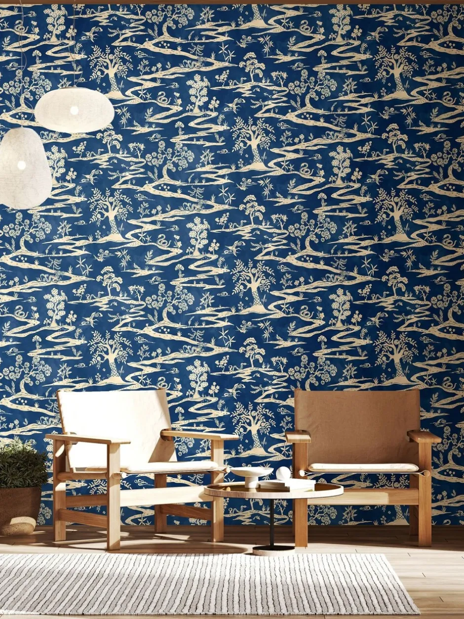 Behang|Ohpopsi Kaiwa 10M Wallpaper Kobaltblauw
