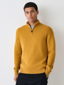 Gebreide Kleding|Next Okergeel - Effen - Regular fit 100% katoenen premium trui met korte rits