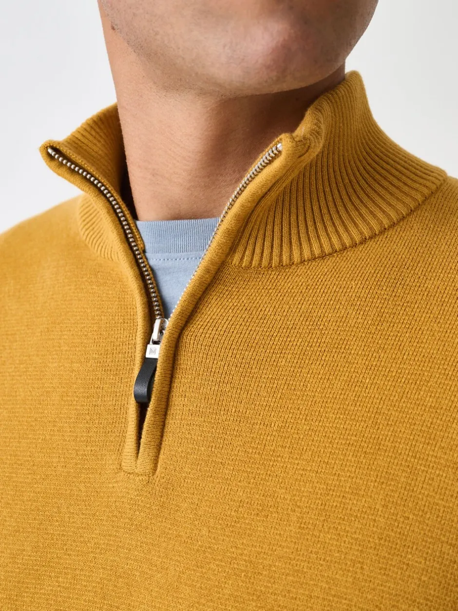 Gebreide Kleding|Next Okergeel - Effen - Regular fit 100% katoenen premium trui met korte rits