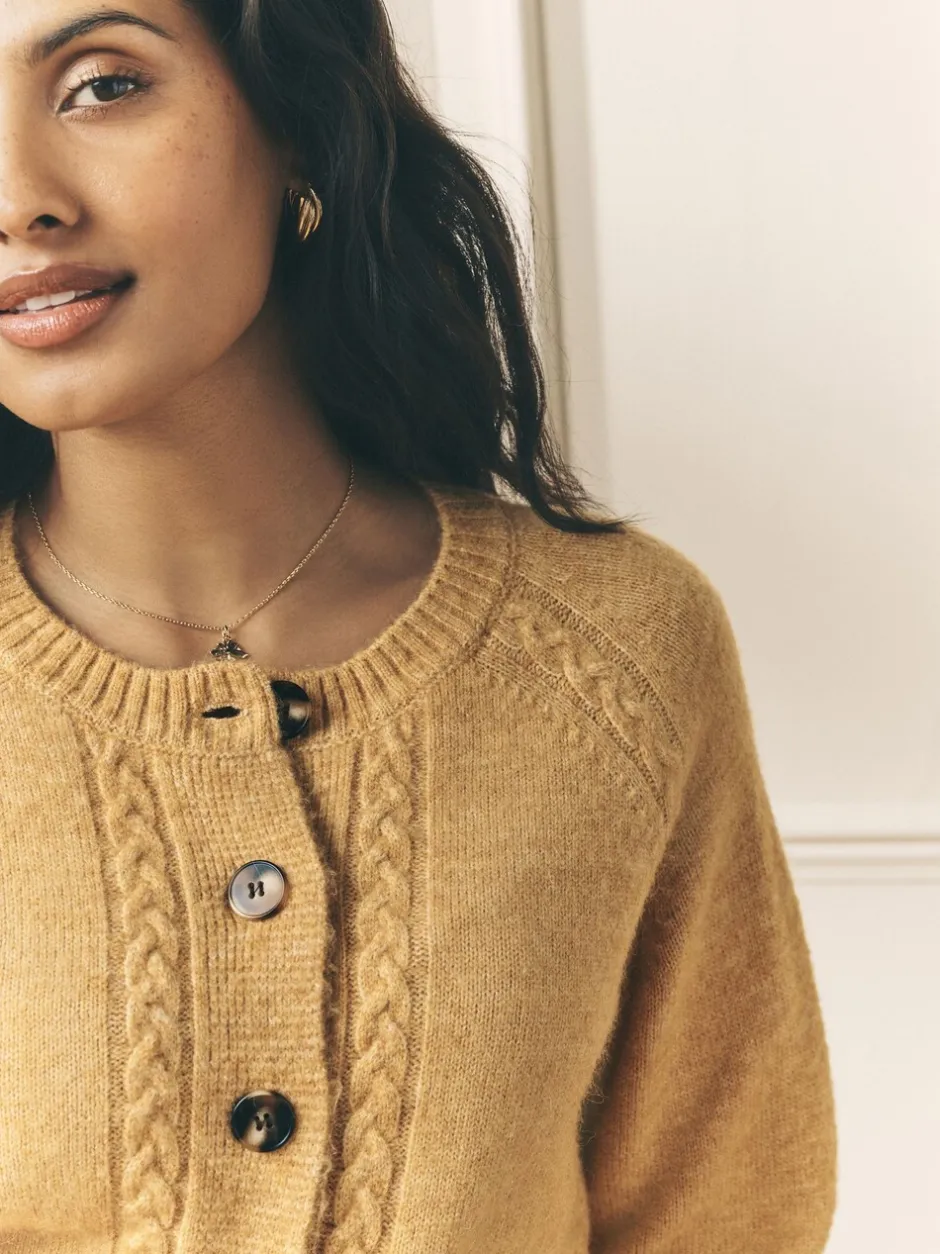 Gebreide Kleding*Laura Ashley - Cable Knit Cardigan Okergeel