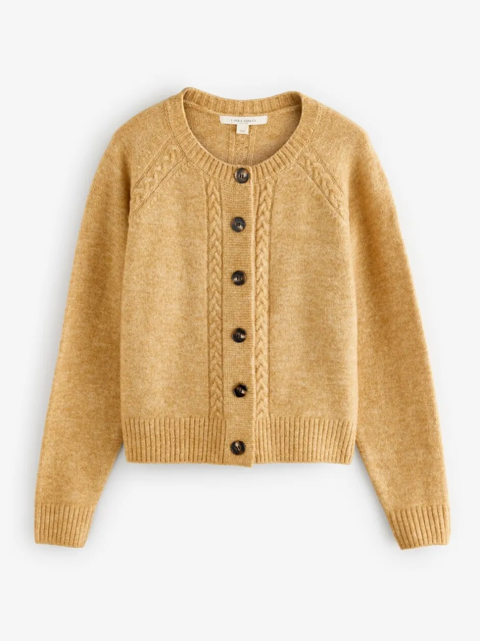 Gebreide Kleding*Laura Ashley - Cable Knit Cardigan Okergeel