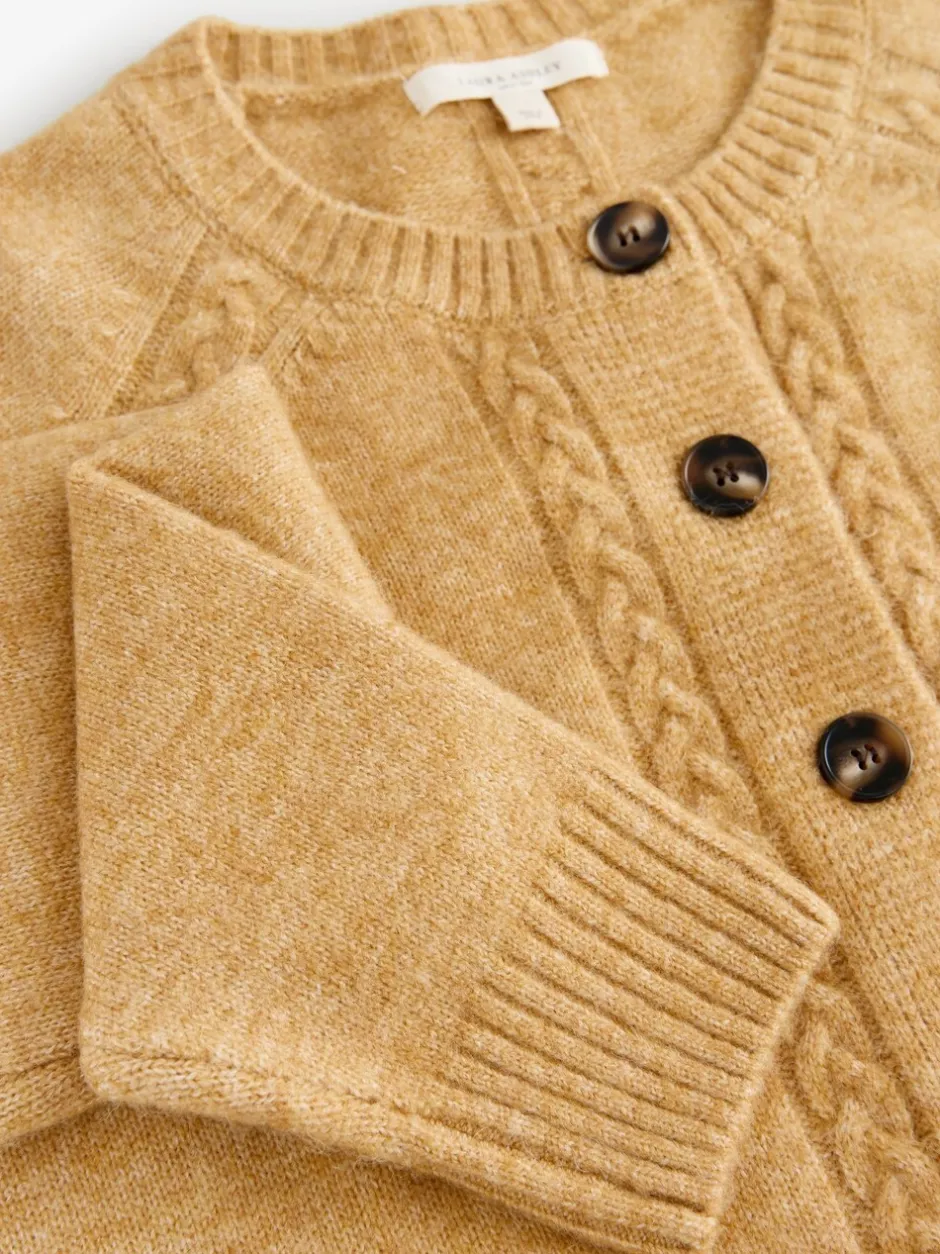 Gebreide Kleding*Laura Ashley - Cable Knit Cardigan Okergeel
