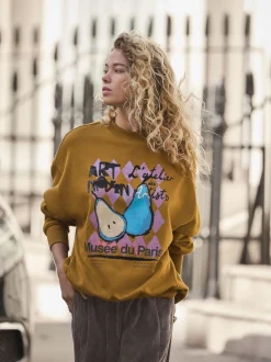 Hoody's En Sweatshirts*Next - Cotton Rich Fruit Art Graphic Longsleeve Crewneck Sweatshirt Olijfgroen