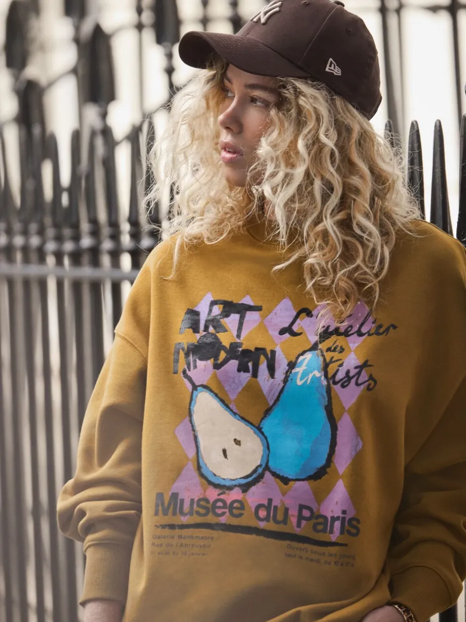 Hoody's En Sweatshirts*Next - Cotton Rich Fruit Art Graphic Longsleeve Crewneck Sweatshirt Olijfgroen