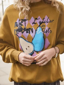 Hoody's En Sweatshirts*Next - Cotton Rich Fruit Art Graphic Longsleeve Crewneck Sweatshirt Olijfgroen