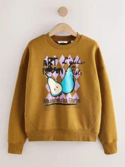 Hoody's En Sweatshirts*Next - Cotton Rich Fruit Art Graphic Longsleeve Crewneck Sweatshirt Olijfgroen