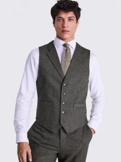 Vesten*MOSS - Tailored Herringbone Suit Waistcoat Olijfgroen