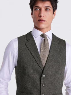 Vesten*MOSS - Tailored Herringbone Suit Waistcoat Olijfgroen