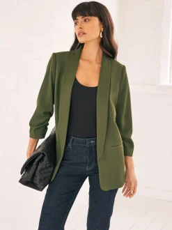 Kostuums En Werkkleding*Next Olijfgroen - Ruimvallend blazer met gerimpelde mouwen