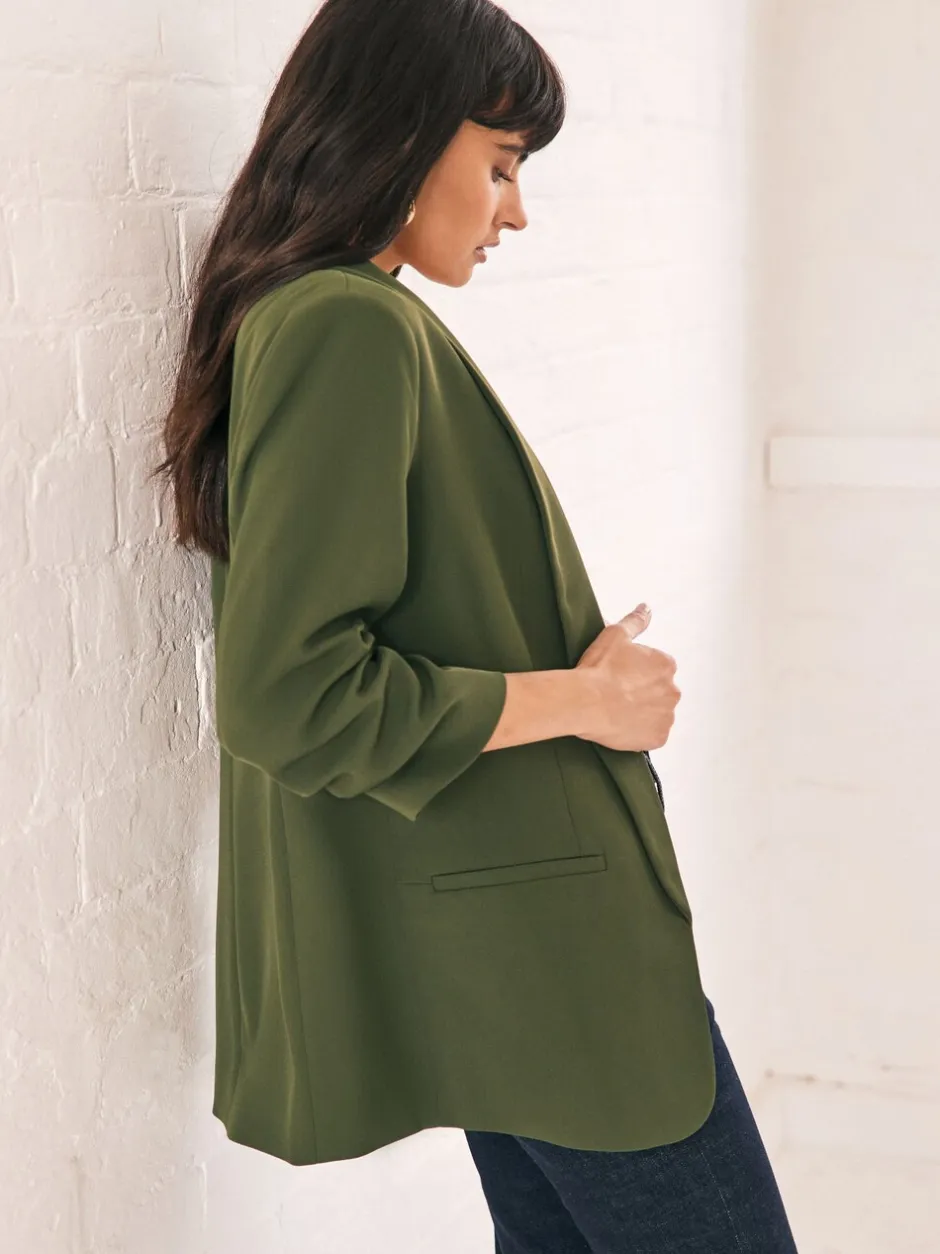 Kostuums En Werkkleding*Next Olijfgroen - Ruimvallend blazer met gerimpelde mouwen