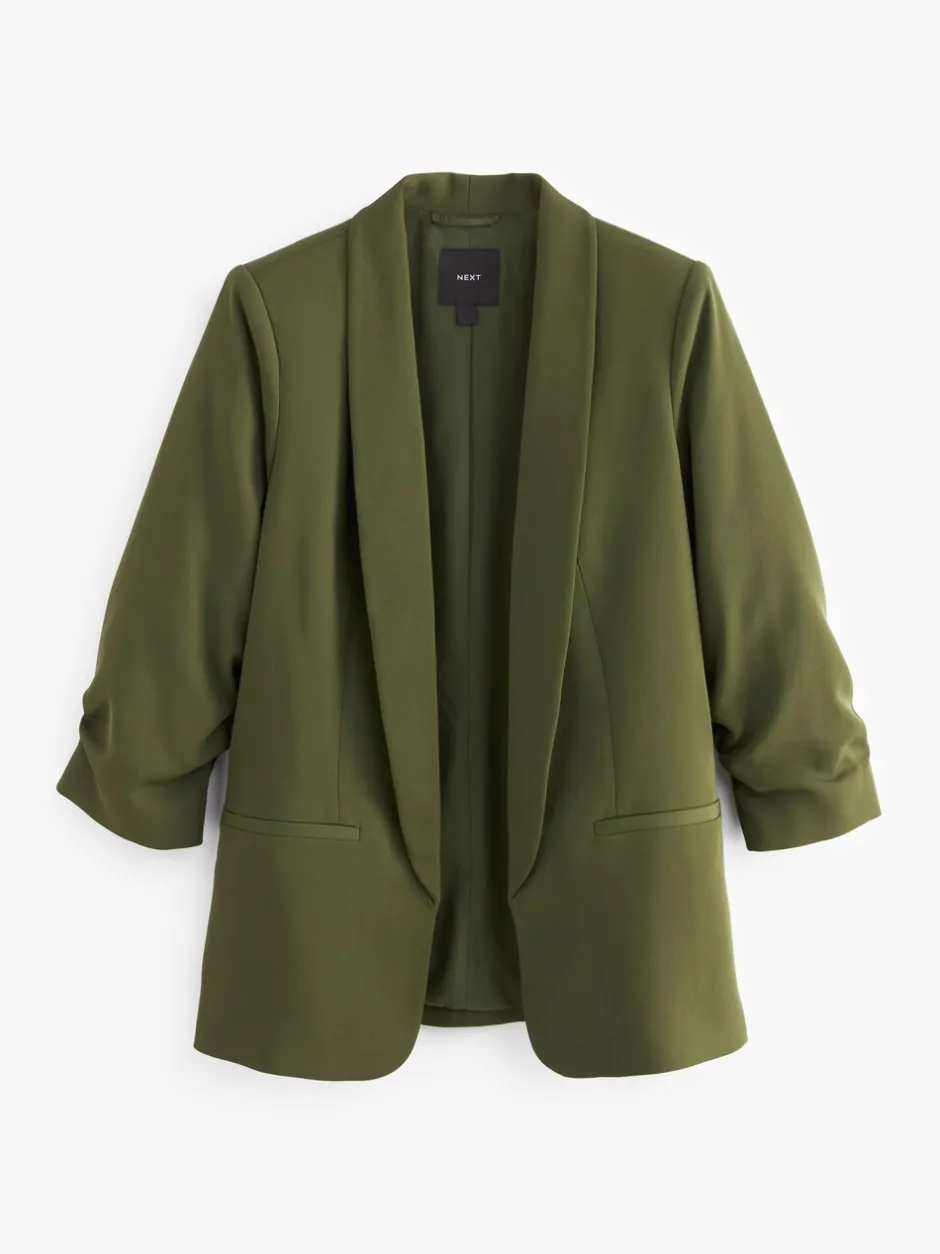 Kostuums En Werkkleding*Next Olijfgroen - Ruimvallend blazer met gerimpelde mouwen