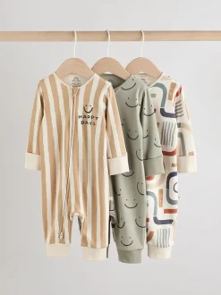 Multipacks|Babypakjes En Babypyjama's|Next - Set van 3 babypyjama's (0-3jr) Olijfgroen