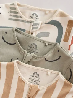 Multipacks|Babypakjes En Babypyjama's|Next - Set van 3 babypyjama's (0-3jr) Olijfgroen