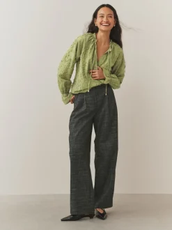 Blouses En Overhemden|Next - Tufty Jacquard Long Sleeve Blouse Olijfgroen