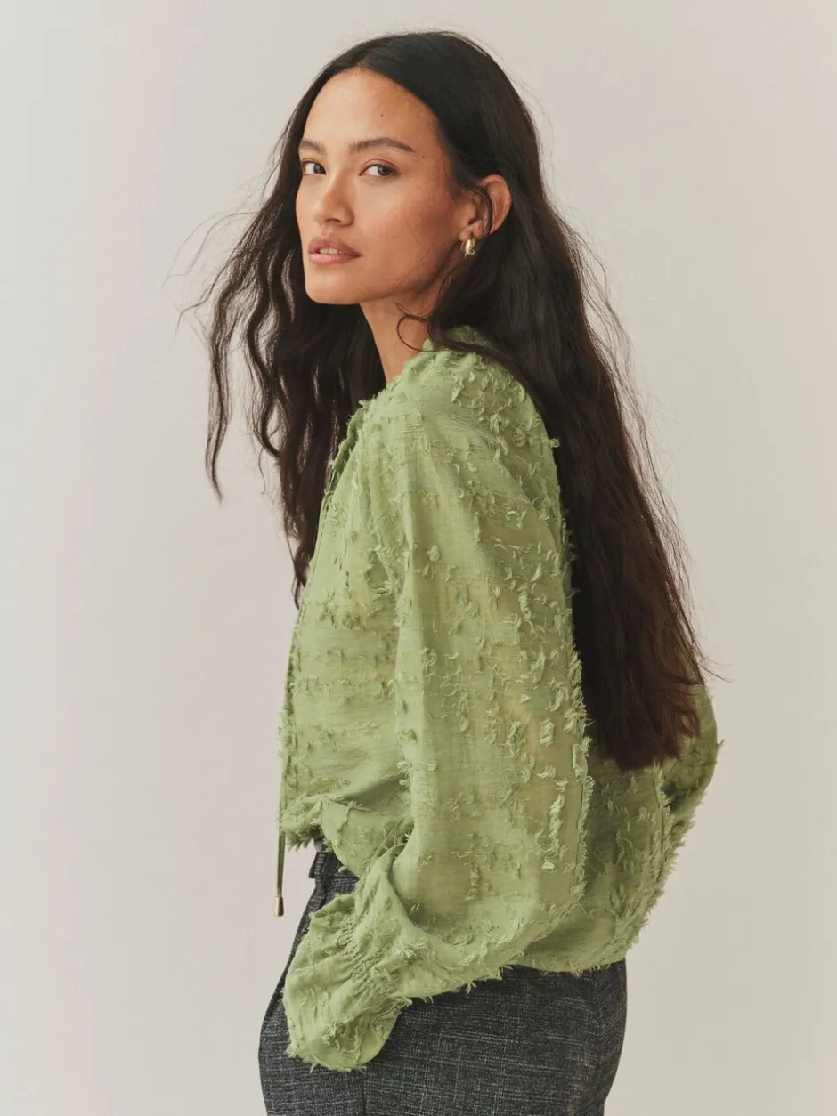 Blouses En Overhemden|Next - Tufty Jacquard Long Sleeve Blouse Olijfgroen
