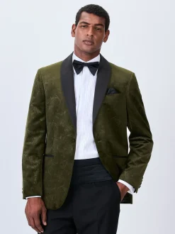 Smokings En Feestkleding*Next - Normale Pasvorm - Fluwelen blazer met patroon Olijfgroene Paisley