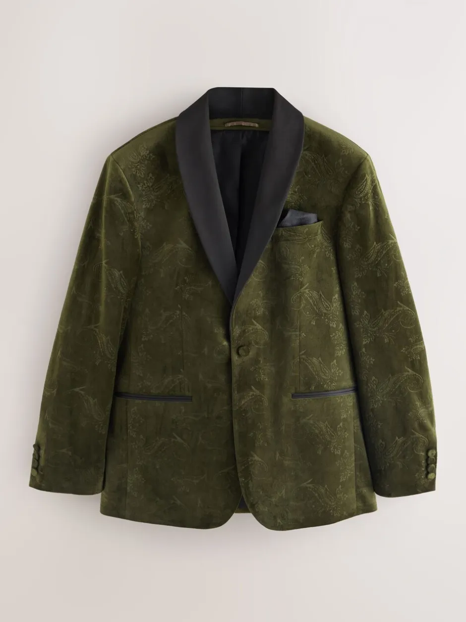 Smokings En Feestkleding*Next - Normale Pasvorm - Fluwelen blazer met patroon Olijfgroene Paisley