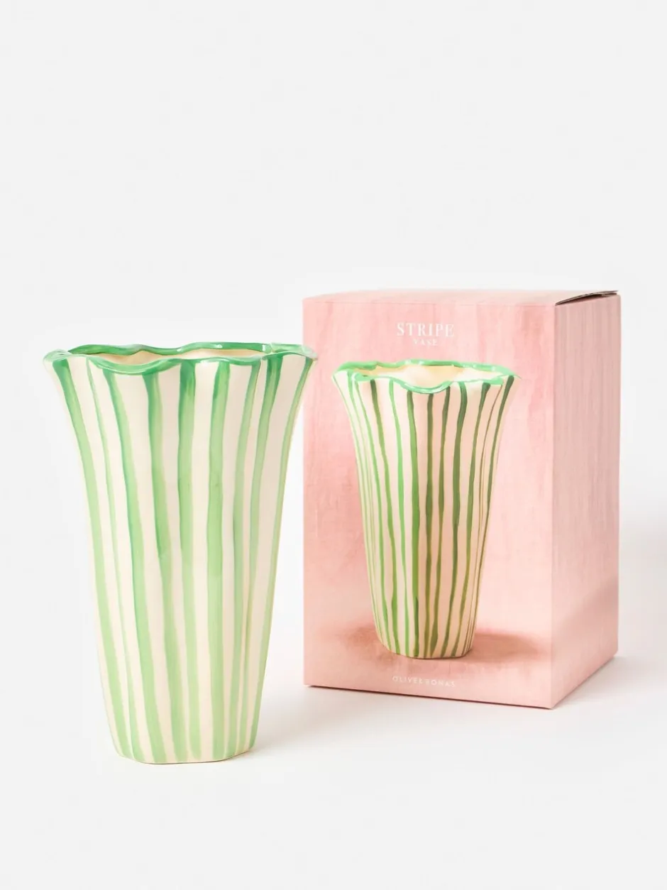 Vazen*Oliver Bonas & White Striped Ceramic Vase