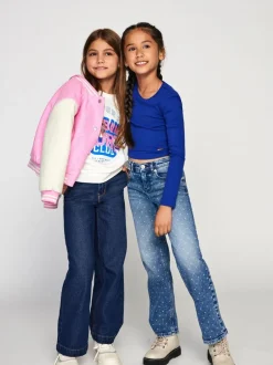 Jeans|ONLY KIDS blauwe 100% katoenen jeans met wijde pijpen en verstelbare taille