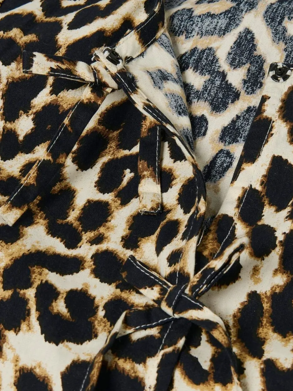 Overhemden En Blouses*ONLY KIDS Leopard Print Puff Sleeve Bow Black Blouse