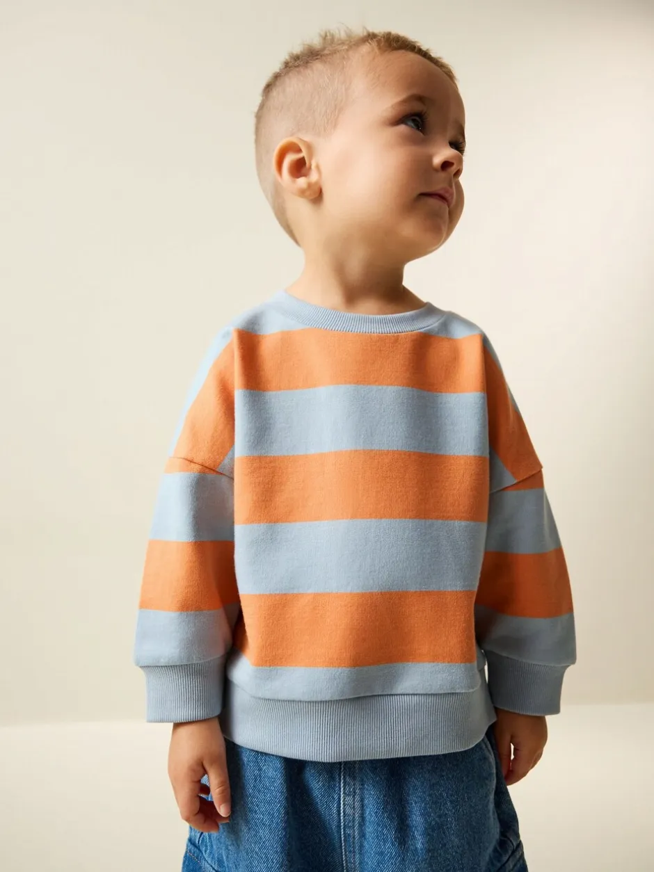 Truien En Breisels|Sweaters En Hoody´S*Next Orange & Blue Stripe - Sweatshirt met ronde hals en all-over print (3 mnd - 7 jr)